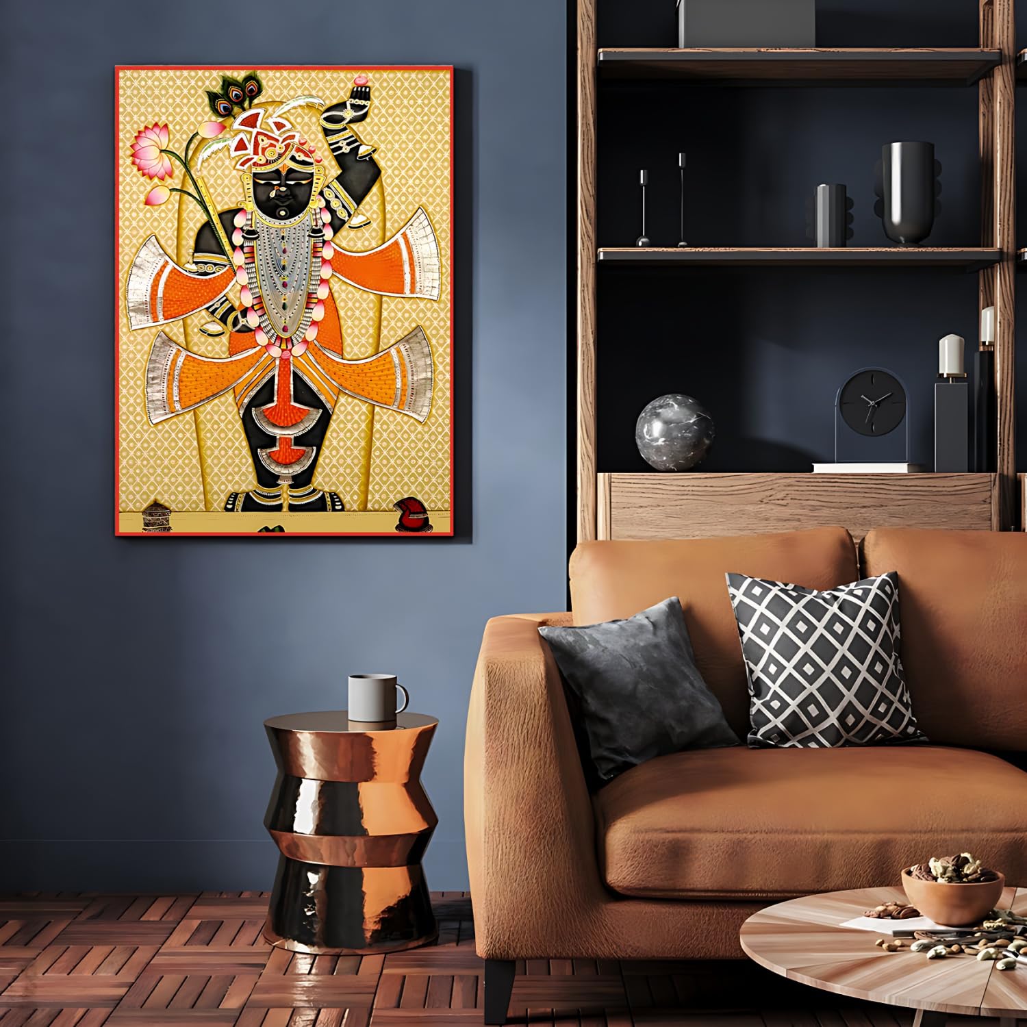 Chalk My Theme Shrinath Ji Orange Pichwai Wood Print Wall Art Home Decor, Living Room, Bedroom, Cafe, Room Painting For Wall Dec